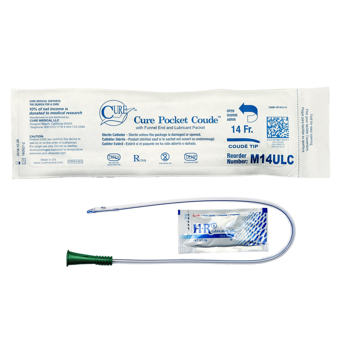 Urethral Catheter Cure Medical® Pocket Catheter Coude Tip Uncoated PVC 16 Inch Length