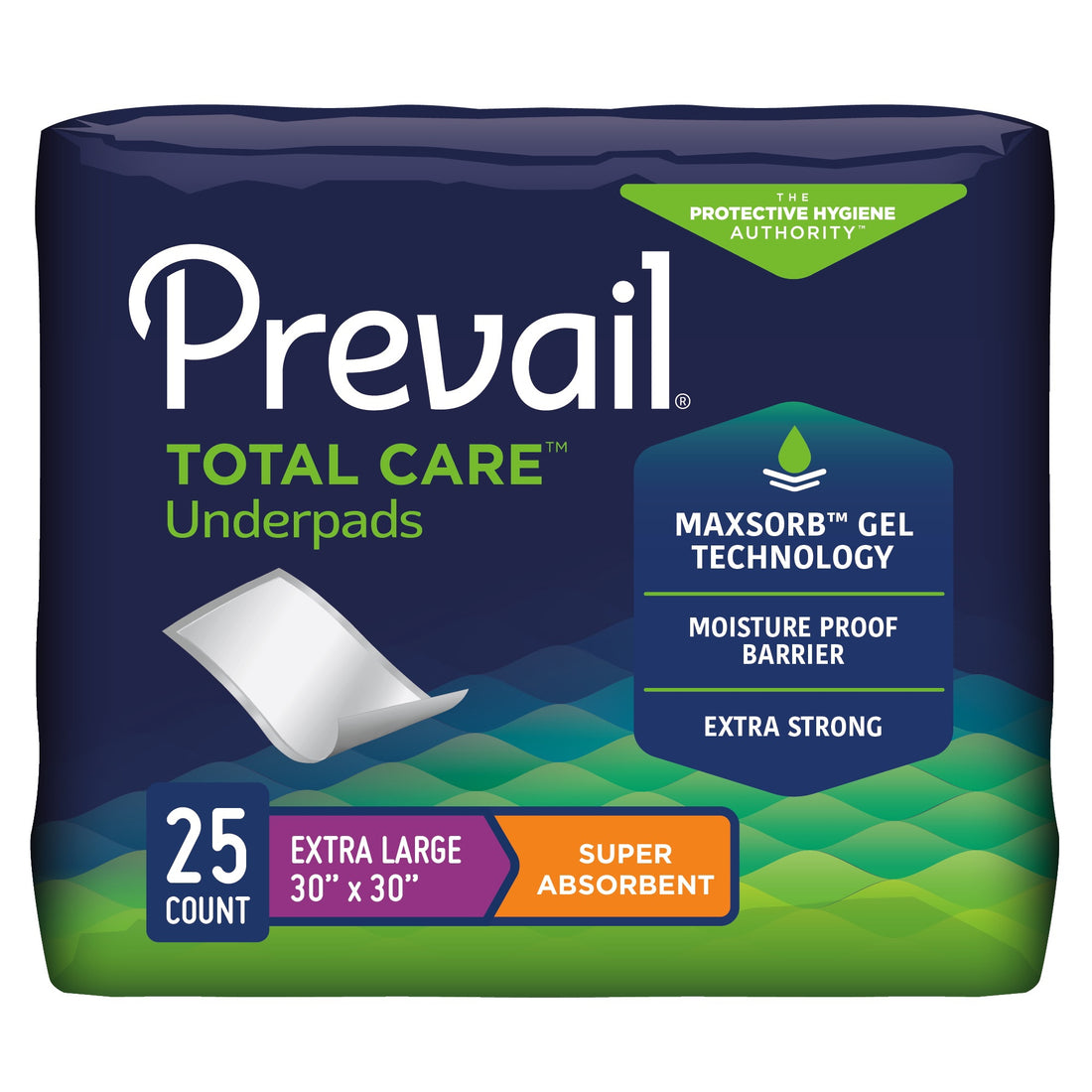 Disposable Underpad Prevail® Total Care™ 30 X 30 Inch Polyester Heavy Absorbency