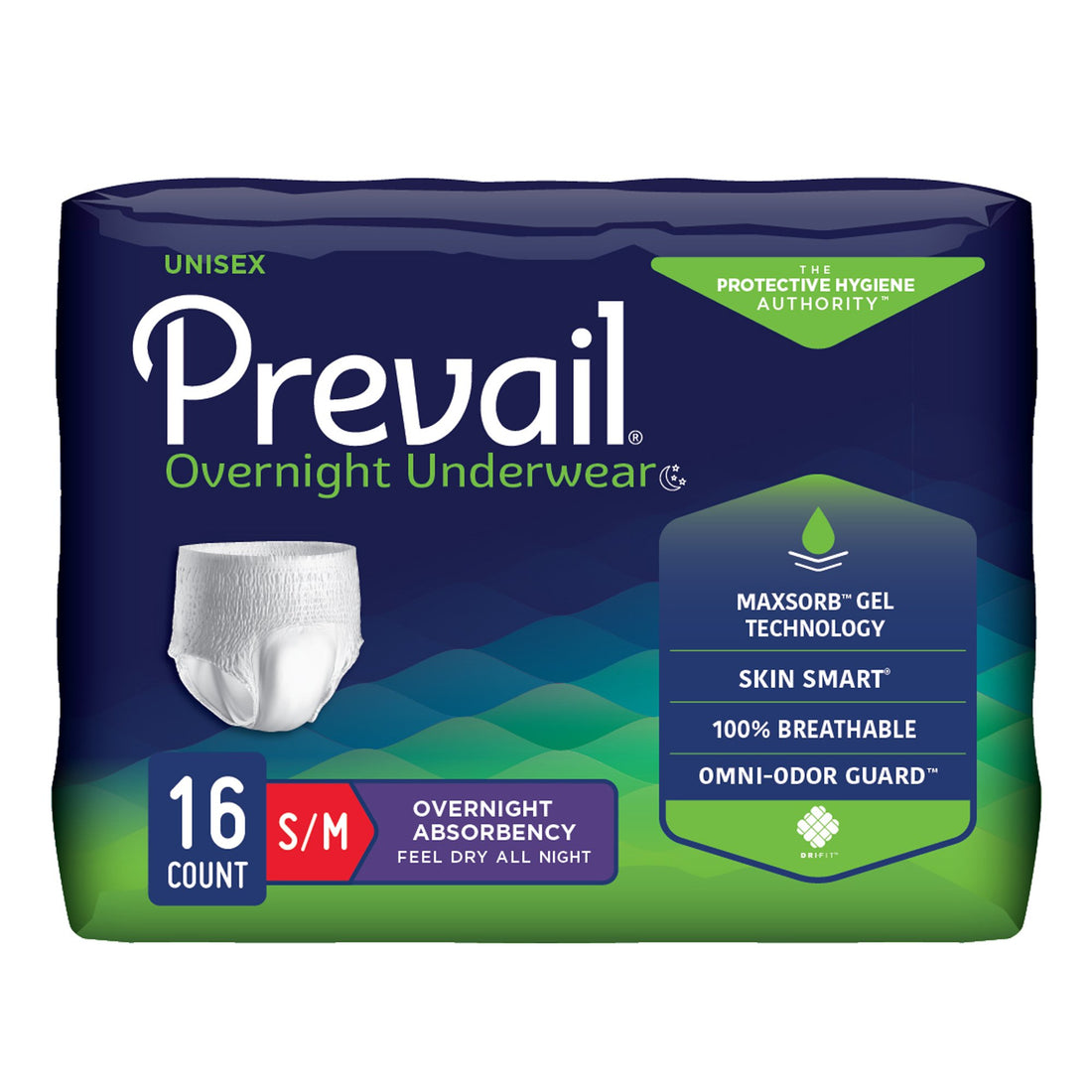 Absorbent Underwear Prevail® Overnight Pull On with Tear Away Seams Unisex Disposable Heavy Absorbency