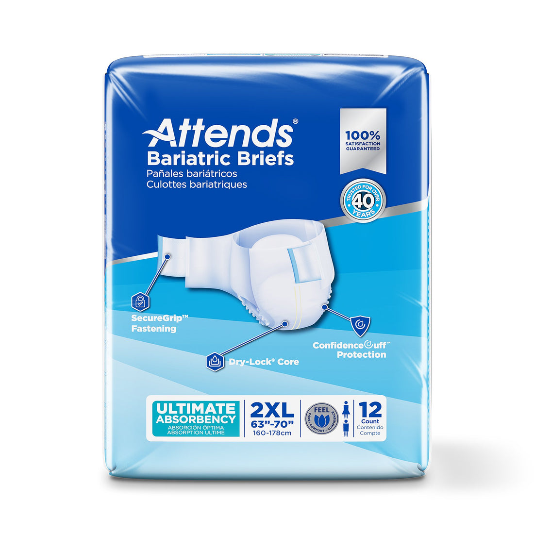 Incontinence Brief Attends® Bariatric Adult 2X-Large Unisex Disposable Heavy Absorbency