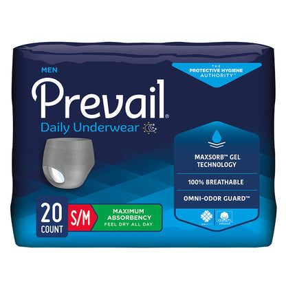 Absorbent Underwear Prevail® Daily Underwear Pull On with Tear Away Seams Adult Male Disposable Heavy Absorbency