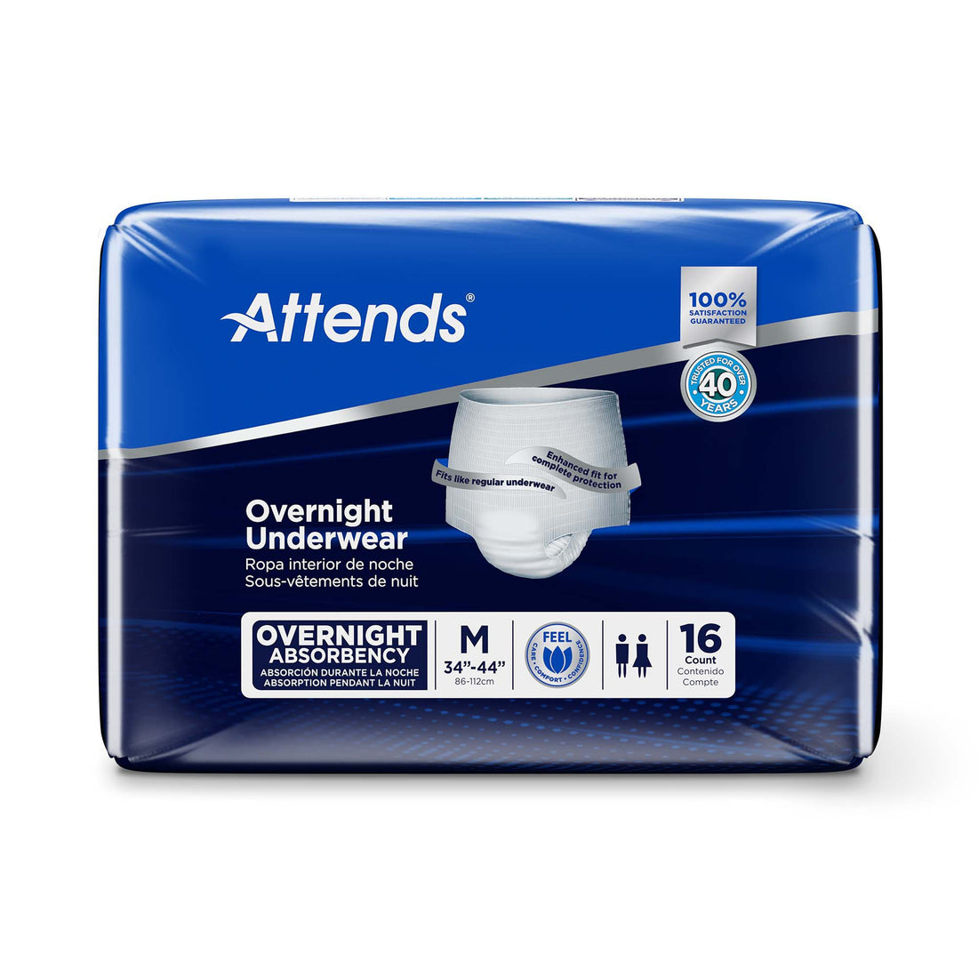 Absorbent Underwear Attends® Overnight Pull On with Tear Away Seams Adult Unisex Disposable Heavy Absorbency